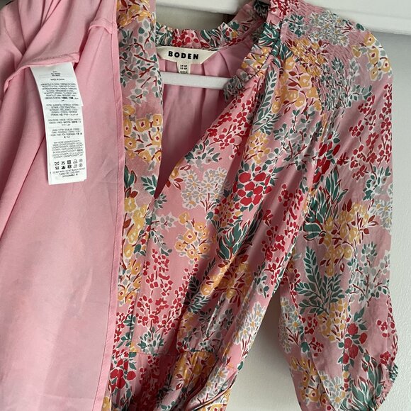 Boden Garden Bouquet Puff Sleeve Tiered Ruffle Midi Dress 10P Pink Floral Boho - Picture 12 of 16